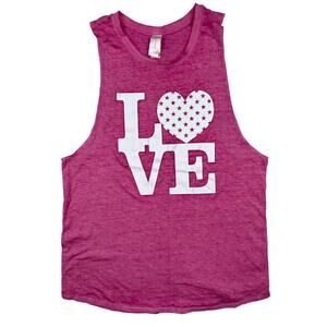No Boundaries Junior Medium 7/9 Pink LOVE Heart Print Tank Top Work Out Gym Top